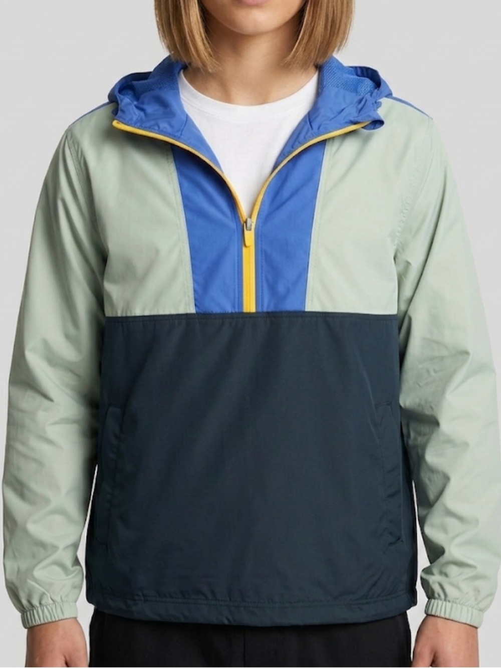 Old Navy Active Color Block Bright Hooded Windbreaker with Yellow Zip